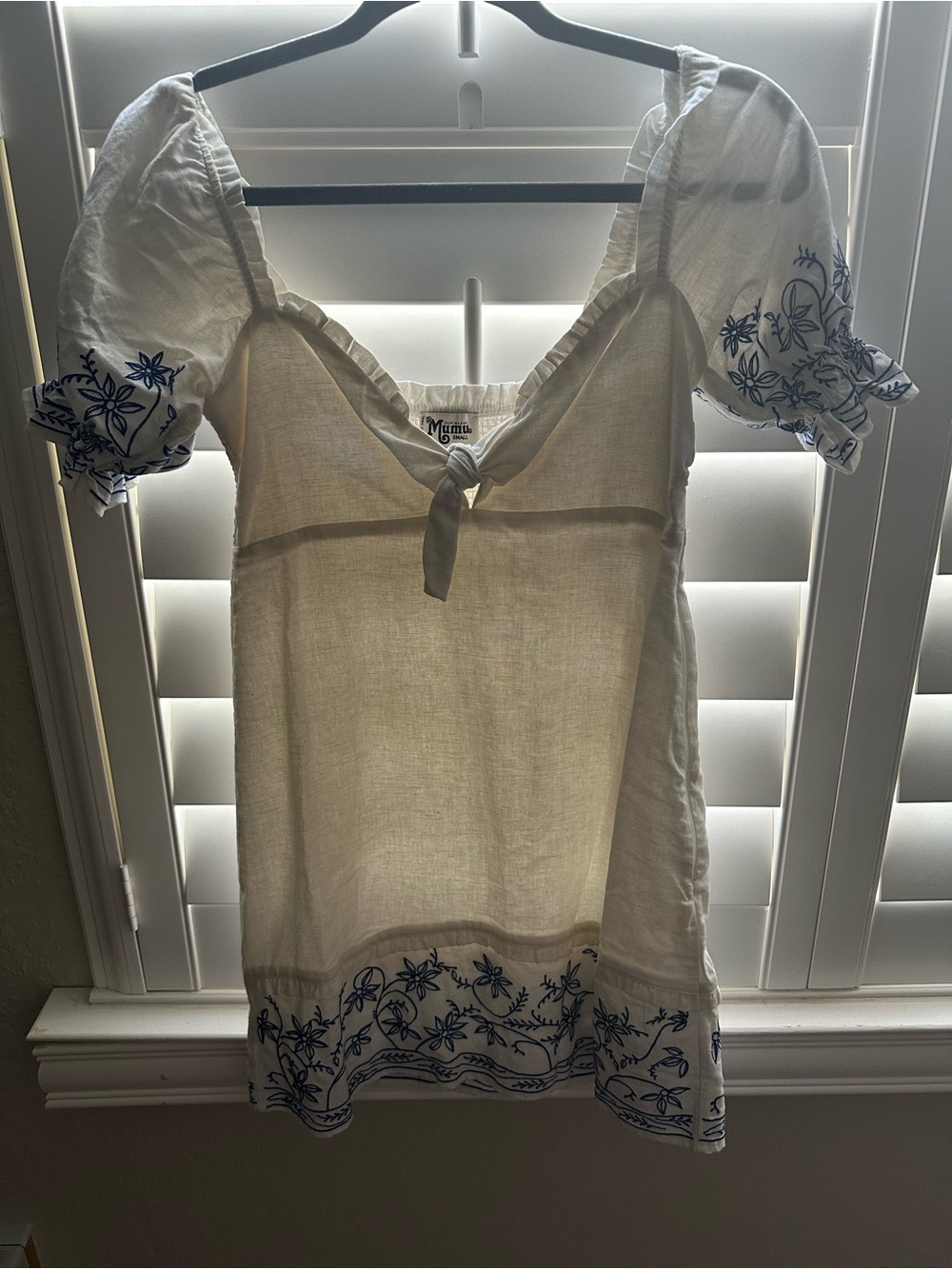 Show Me Your MuMu White Blouse with Blue Floral Embroidery